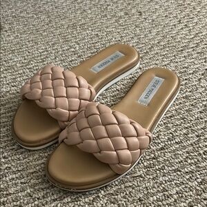 Steve Madden Tan Quilted Slide Sandals